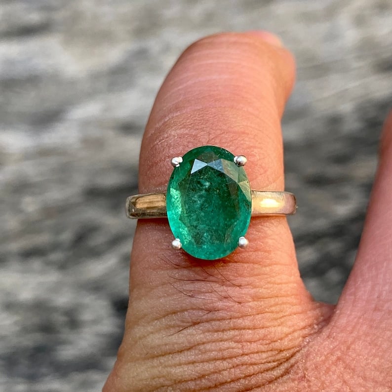 Certified 6.00 Carat Oval Cut Natural Zambian Green Emerald & Natural Diamond 14kt Solid White Gold (1 of 3)