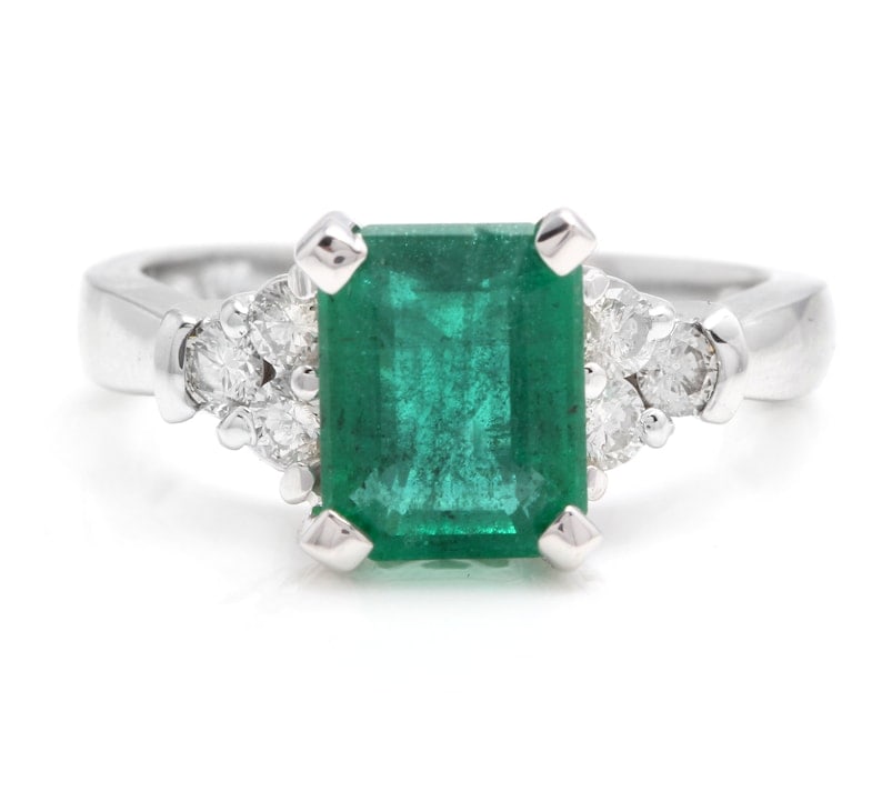Certified 6 Carat Emerald Cut Natural Zambian Green Emerald & Natural Diamond 14kt Solid White Gold (1 of 4)