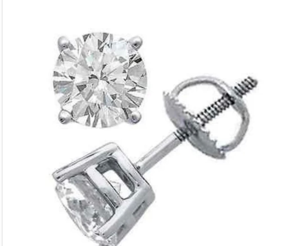 Certified 2.00 Carat Natural Diamond SI1 -H Color 14kt Solid White Gold Earrings: Certified 2.00 Carat Round Cut Natural Diamond SI1 -H Color 14kt Solid White Gold Earrings -