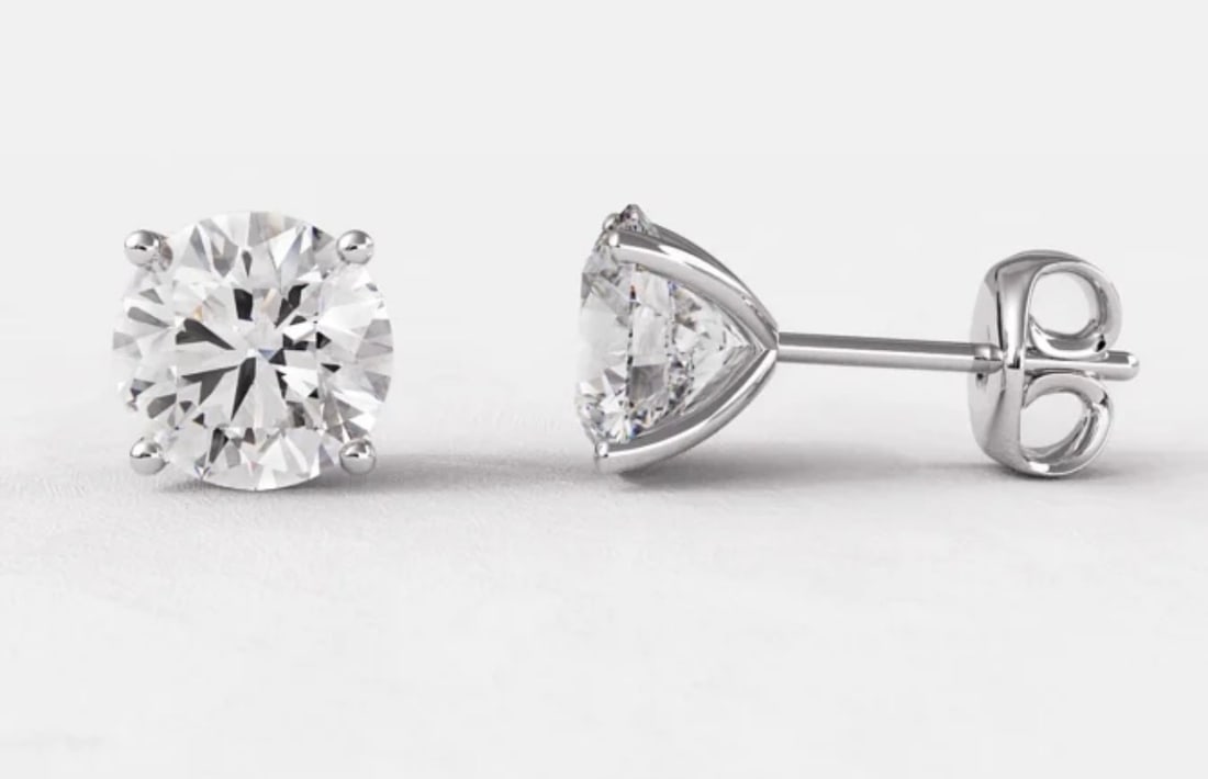 Certified 2 Carat Natural Diamond SI1 -H Color 14kt Solid White Gold Earrings: Certified 2 Carat Round Cut Natural Diamond SI1 -H Color 14kt Solid White Gold Earrings