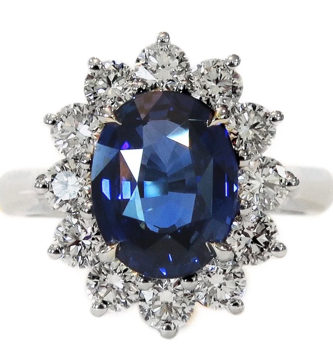 Certified 12 Carat Oval Cut Lab Grown Blue Sapphire 925 Sterling Silver Engagement Ring: Certified 12 Carat Oval Cut Lab Grown Blue Sapphire 925 Sterling Silver Engagement Ring - Side Stones Lab Diamonds 0.90 Ct VS1 - D Coloor Round Cut - Ring Size US 6 - Free Ring Reisze