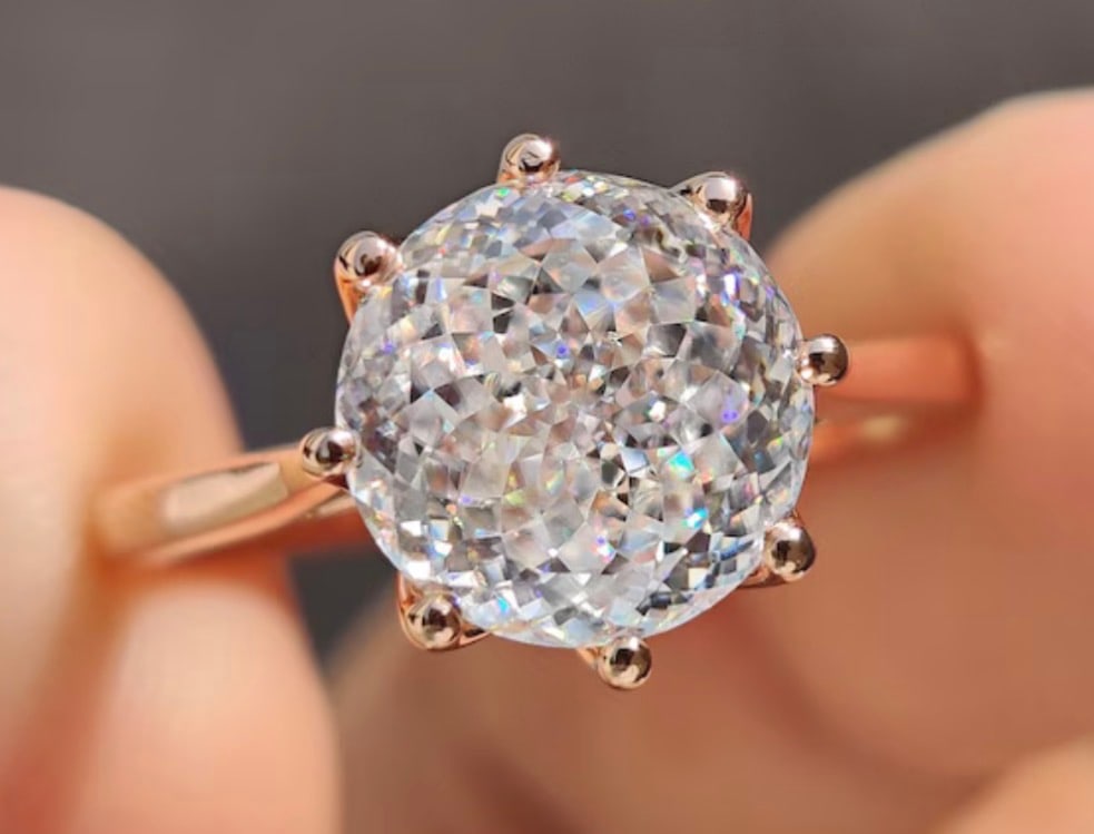 Certified 3 Carat Portuguese Cut D VVS1 Solitaire Lab Grown Diamond Engagement Ring 14KT Solid Rose (1 of 4)