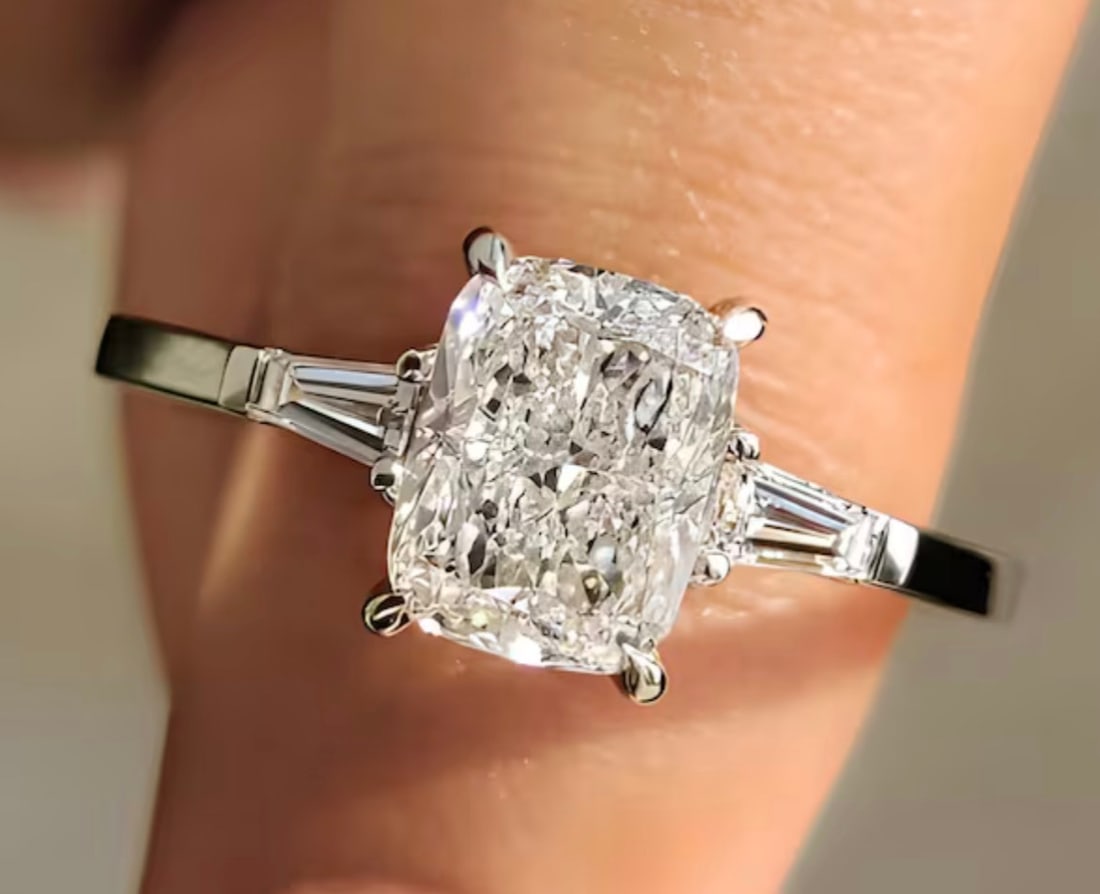 Certified 2.50 Carat Long Cushion Cut D VVS1 Lab Grown Diamond Engagement Ring 14KT Solid White (1 of 5)