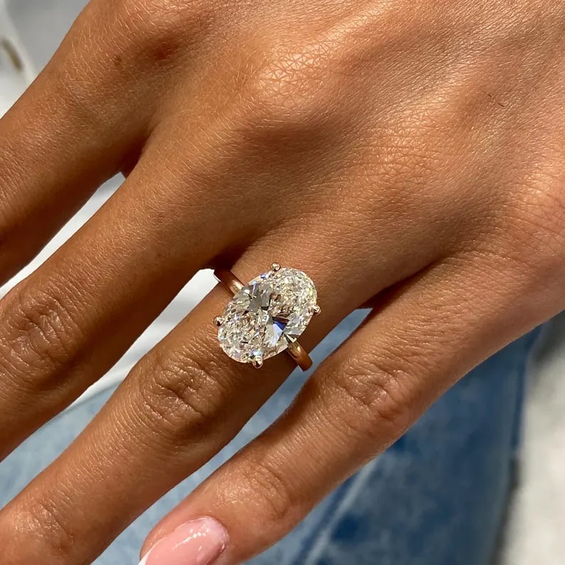 Certified 5.50 Carat Oval Cut D VVS1 Lab Grown Diamond Engagement Ring 14KT Solid Rose Gold (1 of 4)
