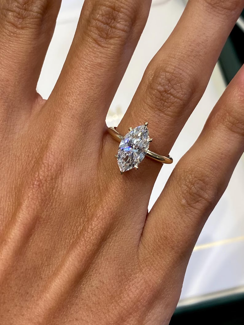 Certified 3 Carat Marquise Cut E VS1 Lab Grown Diamond Engagement Ring 14KT Solid White Gold (1 of 3)