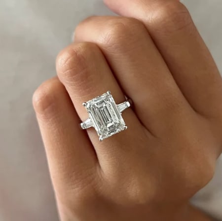 Certified 10 Carat Emerald Cut D VS1 Lab Grown Diamond Engagement Ring 14KT Solid White Gold (1 of 3)