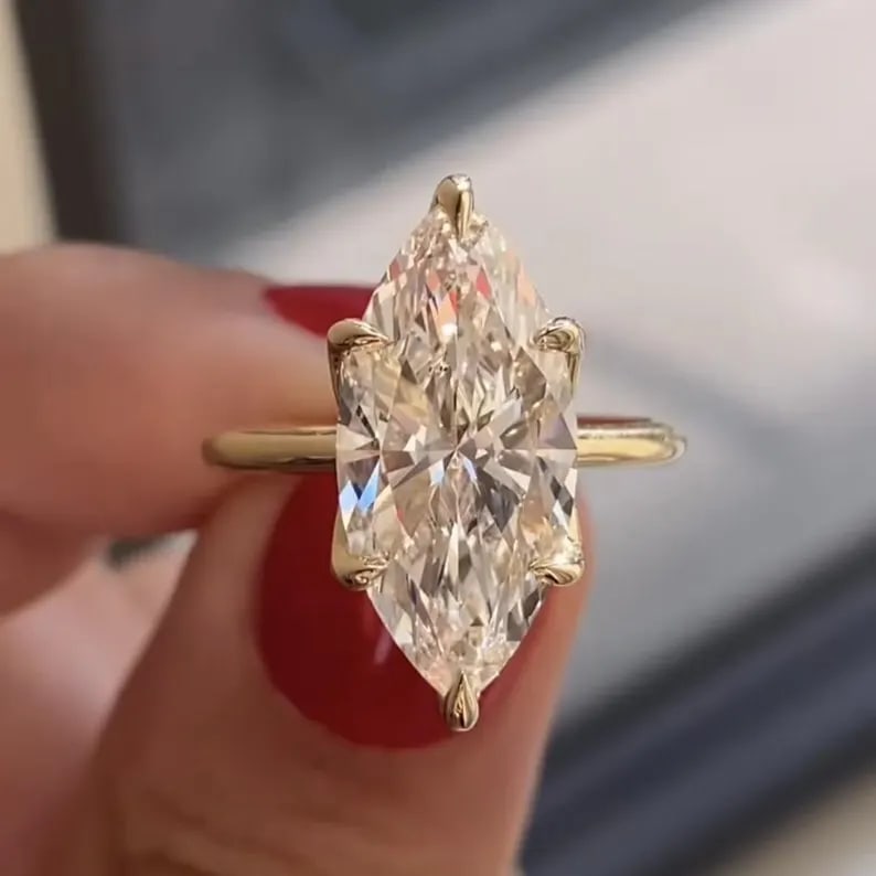 Certified 5 Carat Marquise Cut E VS1 Lab Grown Diamond Engagement Ring 14KT Solid Yellow Gold: Certified 5 Carat Marquise Cut E VS1 Lab Grown Diamond Engagement Ring 14KT Solid Yellow Gold - Ring Size US 7