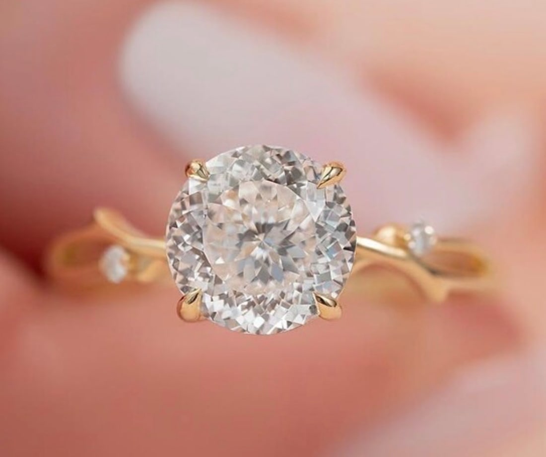 Certified 2 Carat Portuguese Cut D VVS1 Lab Grown Diamond Engagement Ring 14KT Solid Yellow Gold: Certified 2 Carat Portuguese Cut D VVS1 Lab Grown Diamond Engagement Ring 14KT Solid Yellow Gold - Side Stone is Lab Grown Diamonds Round Cut VS1 E Color 0.08 Ct Excellent Luster- Ring Size US- 6 - Ri