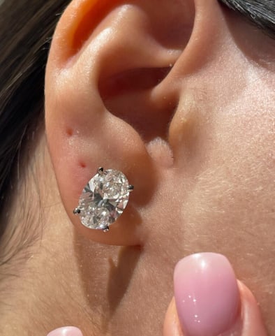 Certified 8 Carat Oval Cut D VVS1 Lab Grown Diamond Earrings 14KT Solid White Gold: Certified 8 Carat Oval Cut D VVS1 Lab Grown Diamond Earrings 14KT Solid White Gold