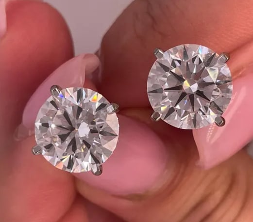 Certified 8 Carat Round Cut D VVS1 Lab Grown Diamond Earrings 14KT Solid White Gold: Certified 8 Carat Round Cut D VVS1 Lab Grown Diamond Earrings 14KT Solid White Gold