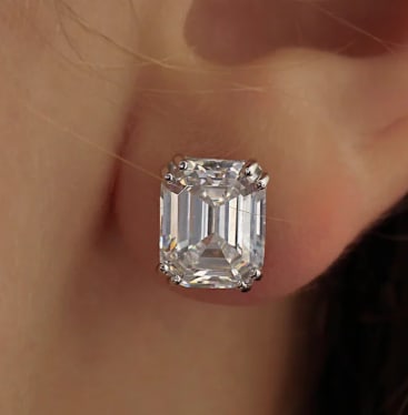 Certified 6 Carat Emerald Cut D VVS1 Lab Grown Diamond Earrings 14KT Solid White Gold: Certified 6 Carat Emerald Cut D VVS1 Lab Grown Diamond Earrings 14KT Solid White Gold