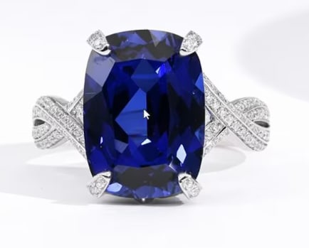 Certified 14 Ct.14kt Solid White Lab Grown sapphire Long Cushion Cut Engagement ring: Certified 14 Ct.14kt Solid White Lab Grown sapphire Long Cushion Cut Engagement ring - Side stone Lab Grown Diamonds Round and Round VS1 E Color 0.50 Ct Ring Size US 6
