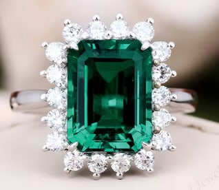 Certified 10 Ct 14kt Solid White Gold Lab Grown Green Emerald -Emerald Cut Engagement ring: Certified 10 Ct 14kt Solid White Gold Lab Grown Green Emerald -Emerald Cut Engagement ring - Side stone Lab Grown Diamonds Fancy VS1 E Color 0.80 Ct Ring Size US 6 .5