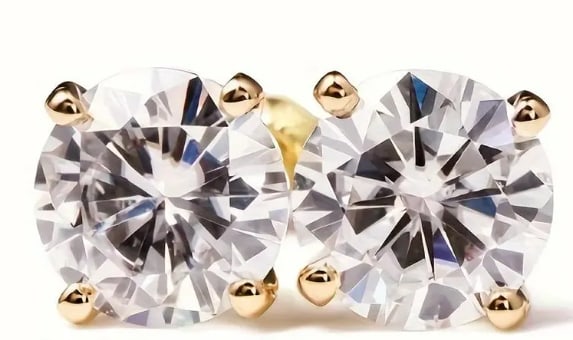 4.00 Carat - 14Kt Solid Yellow Gold VVS1 D Color Lab Grown Diamond Round Cut Earrings (1 of 3)