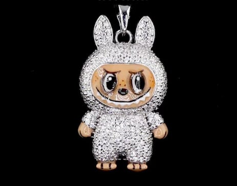 Labubu 14 Kt Solid white Gold Doll Iced Out D VVS1 Lab Grown Diamond Pendant, Gift for her, Diamond (1 of 2)