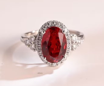 Certified 5 Ct 14kt Solid White Gold Lab Grown Ruby Oval Cut Engagement ring: Certified 5 Ct 14kt Solid White Gold Lab Grown Ruby Oval Cut Engagement ring - Side stone Lab Grown Diamonds Round VS1 E Color 0.60 Ct - Ring - 6.5