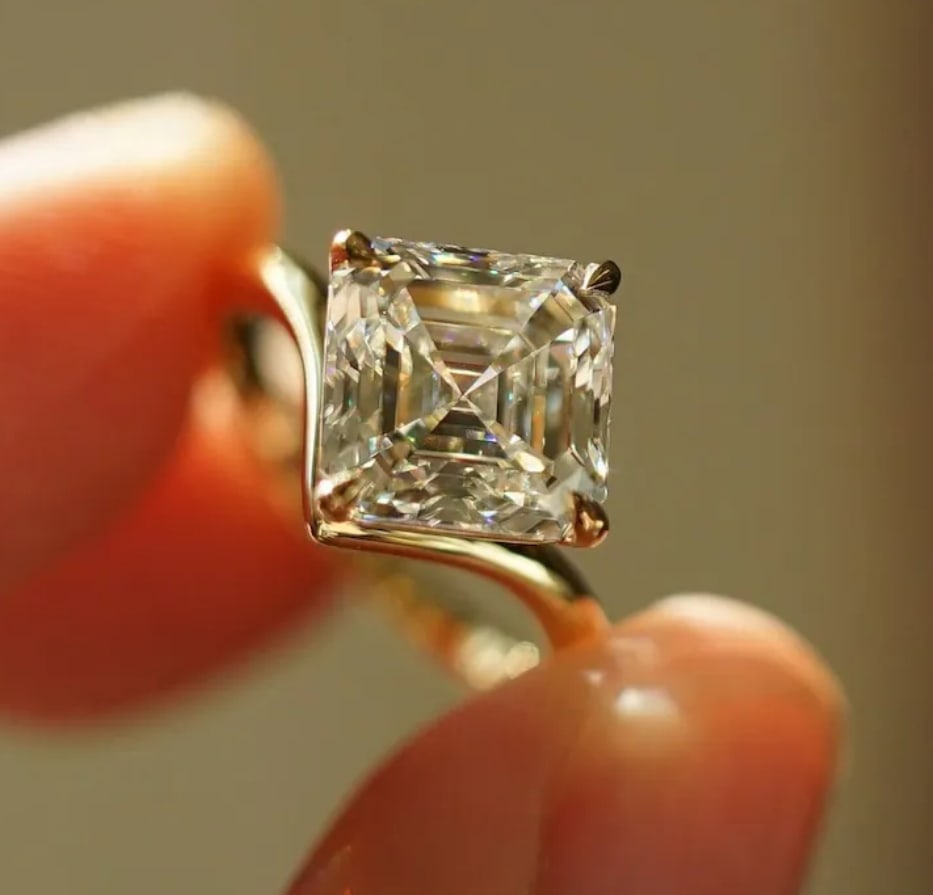 Certified 3 Carat Asscher Cut D VVS1 Lab Grown Diamond Engagement Ring 14KT Solid Yellow Gold: Certified 3 Carat Asscher Cut D VVS1 Lab Grown Diamond Engagement Ring 14KT Solid Yellow Gold - Ring Size US 6.5