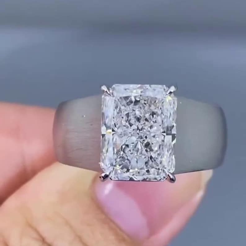 Certified 6.5 Carat Radiant Cut D VVS1 Lab Grown Diamond Engagement Ring 14KT Solid White Gold: Certified 6.5 Carat Radiant Cut D VVS1 Lab Grown Diamond Engagement Ring 14KT Solid White Gold - Ring Size US 7