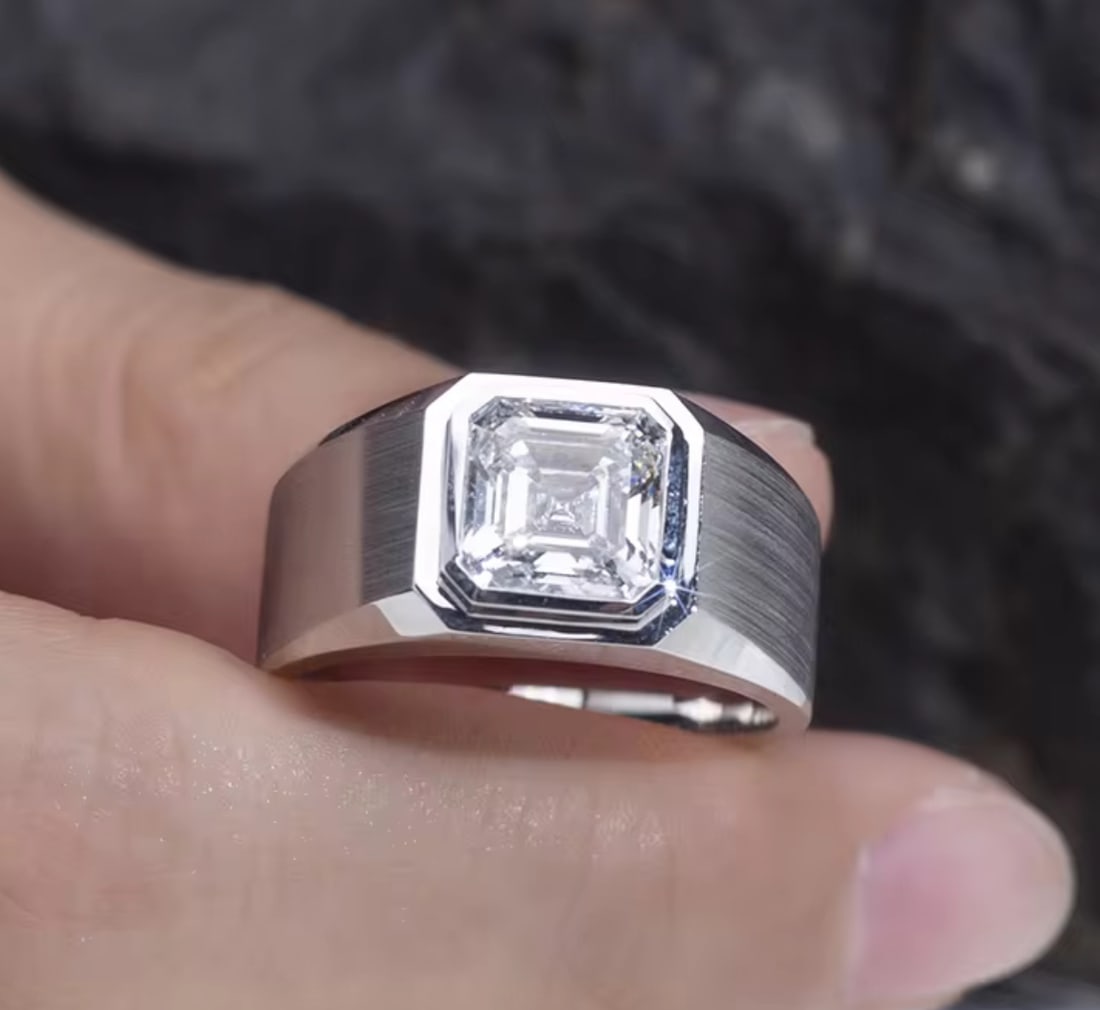 Certified 3.5 Carat Asscher Cut F VVS1 Lab Grown Diamond Engagement Ring 14KT Solid White Gold: Certified 3.5 Carat Asscher Cut F VVS1 Lab Grown Diamond Engagement Ring 14KT Solid White Gold - Ring Size US - 8.5