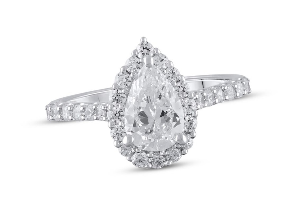 Certified 2 Carat Pear Cut D VVS1 Lab Grown Diamond Engagement Ring 14KT Solid White Gold (1 of 3)