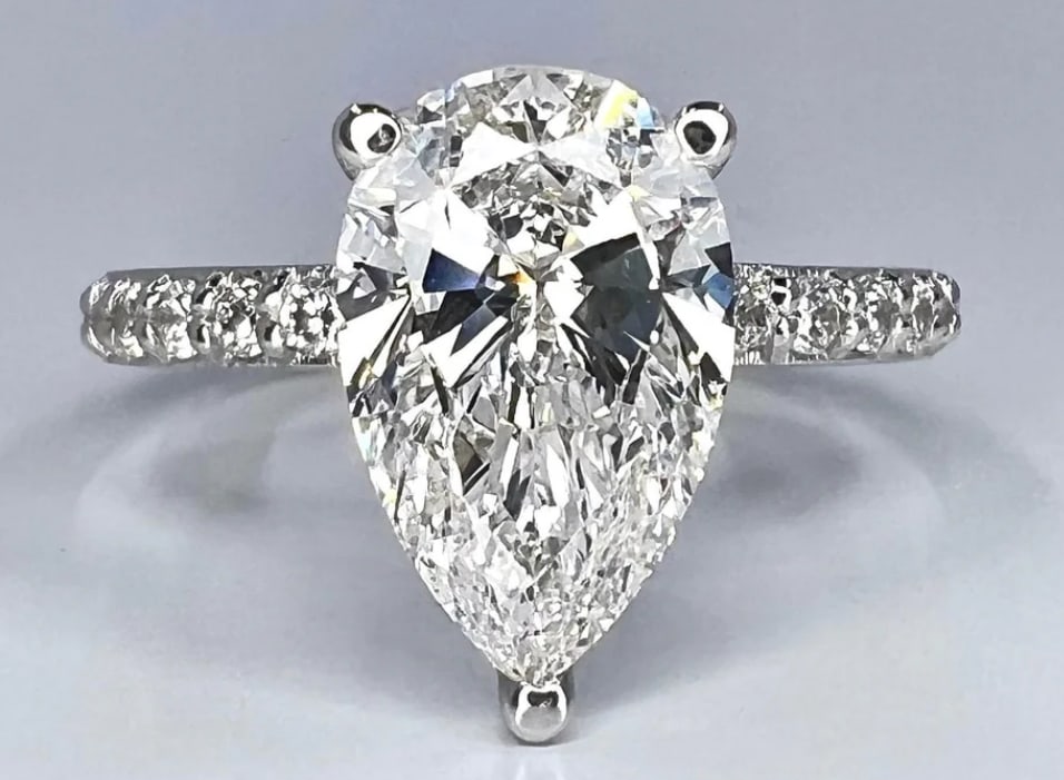 Certified 4 Carat Pear Cut D VVS1 Lab Grown Diamond Engagement Ring 14KT Solid White Gold (1 of 3)