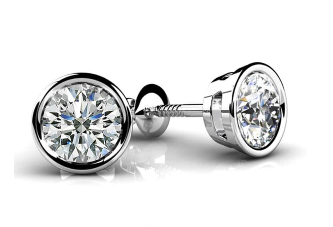Certified 3 Ct - 14kt Solid White Lab Grown Diamonds D VVS1 Bezel Setting Earrings: Certified 3 Ct - 14kt Solid White Lab Grown Diamonds D VVS1 Bezel Setting Earrings