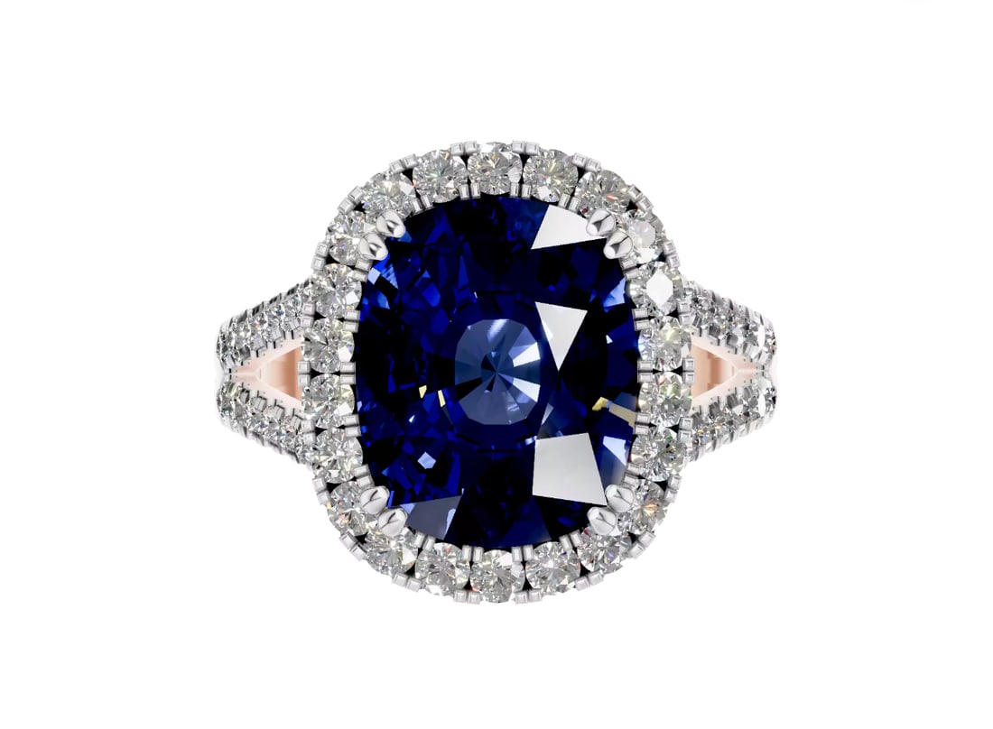 Certified 11.5 Carat Long cushion Cut Lab Grown Sapphire Engagement Ring 14KT Solid Rose Gold: Certified 11.5 Carat Long cushion Cut Lab Grown Sapphire Engagement Ring 14KT Solid Rose Gold - Ring Size 7 - Side stone 0.50 Ct Lab Grown Diamonds D vs1 Round Cut