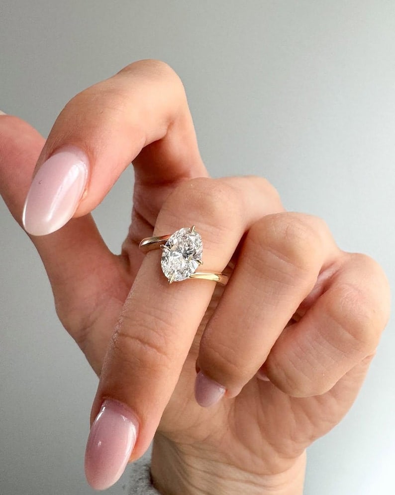 Certified 4.00 Carat Oval Cut D VVS1 Lab Grown Diamond Engagement Ring 14KT Solid Yellow Gold (1 of 4)