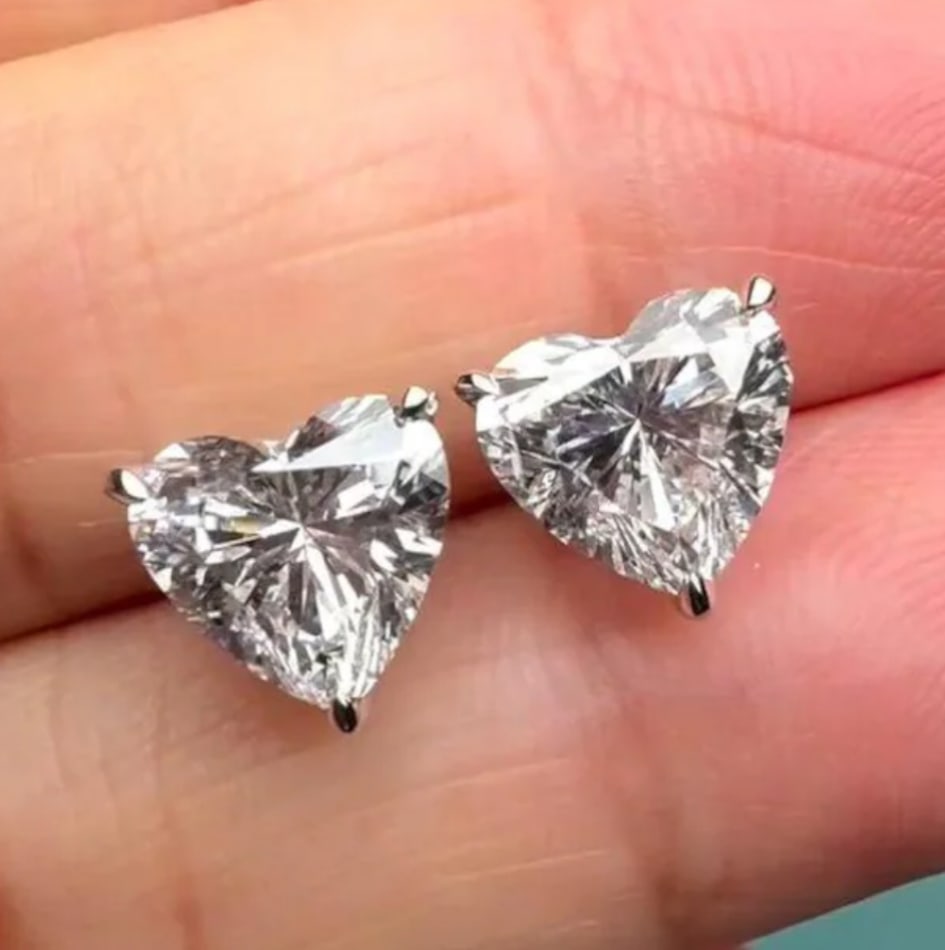 Certified 6 Carat Heart Cut D VVS1 Lab Grown Diamond Earrings 14KT Solid White Gold (1 of 2)