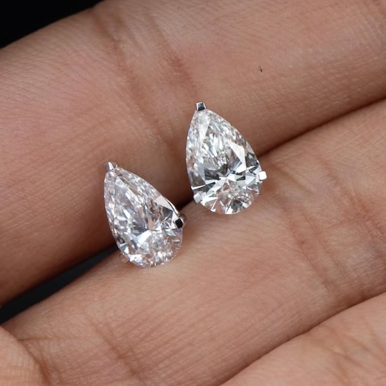 Certified 4 Carat Pear Cut D VVS1 Lab Grown Diamond Earrings 14KT Solid White Gold: Certified 4 Carat Pear Cut D VVS1 Lab Grown Diamond Earrings 14KT Solid White Gold