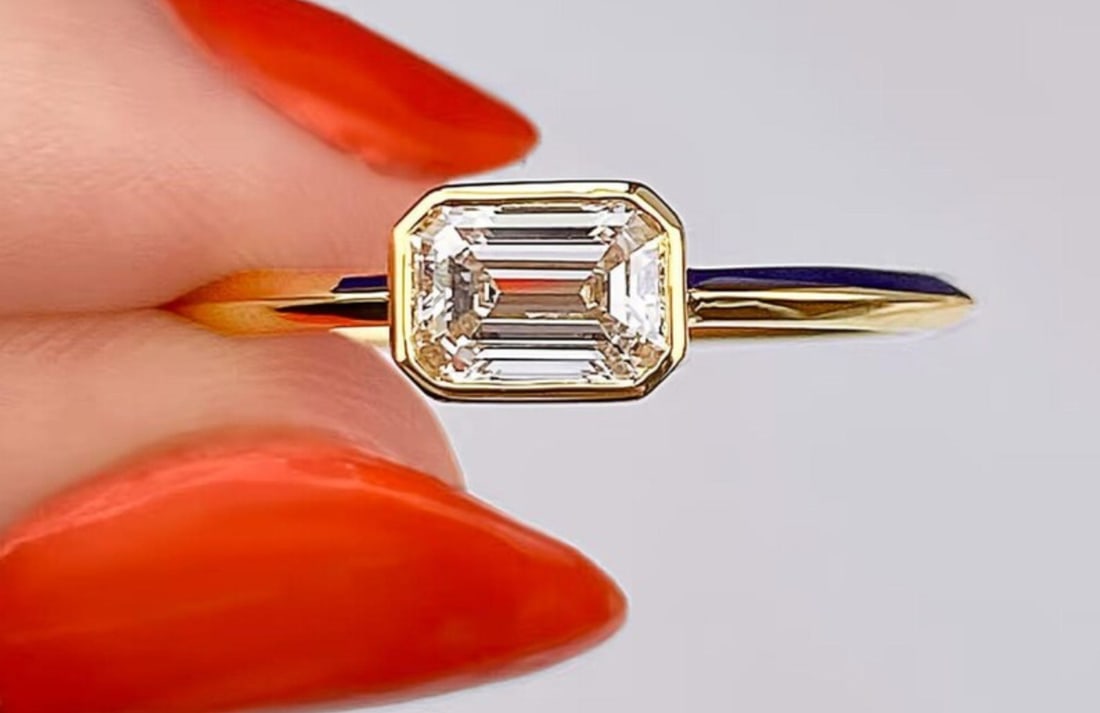 Certified 1 Carat Emerald Cut Lab Grown Diamond D VVS1 Engagement Ring 14KT Solid Yellow Gold: Certified 1 Carat Emerald Cut Lab Grown Diamond D VVS1 Engagement Ring 14KT Solid Yellow Gold - Ring Size - Ring Sze - 6