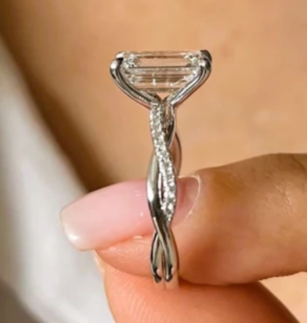 Certified 3.5 Emerald Cut Lab Grown Diamond D VVS1 Engagement Ring 14KT Solid White Gold - 2