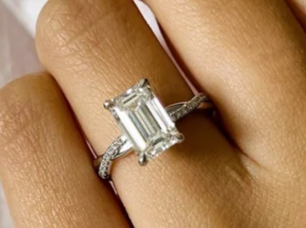 Certified 3.5 Emerald Cut Lab Grown Diamond D VVS1 Engagement Ring 14KT Solid White Gold - 3