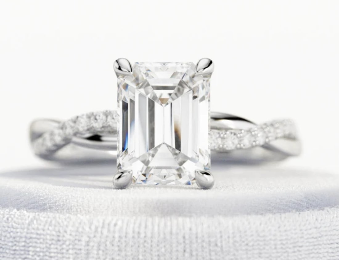 Certified 3.5 Emerald Cut Lab Grown Diamond D VVS1 Engagement Ring 14KT Solid White Gold - 4
