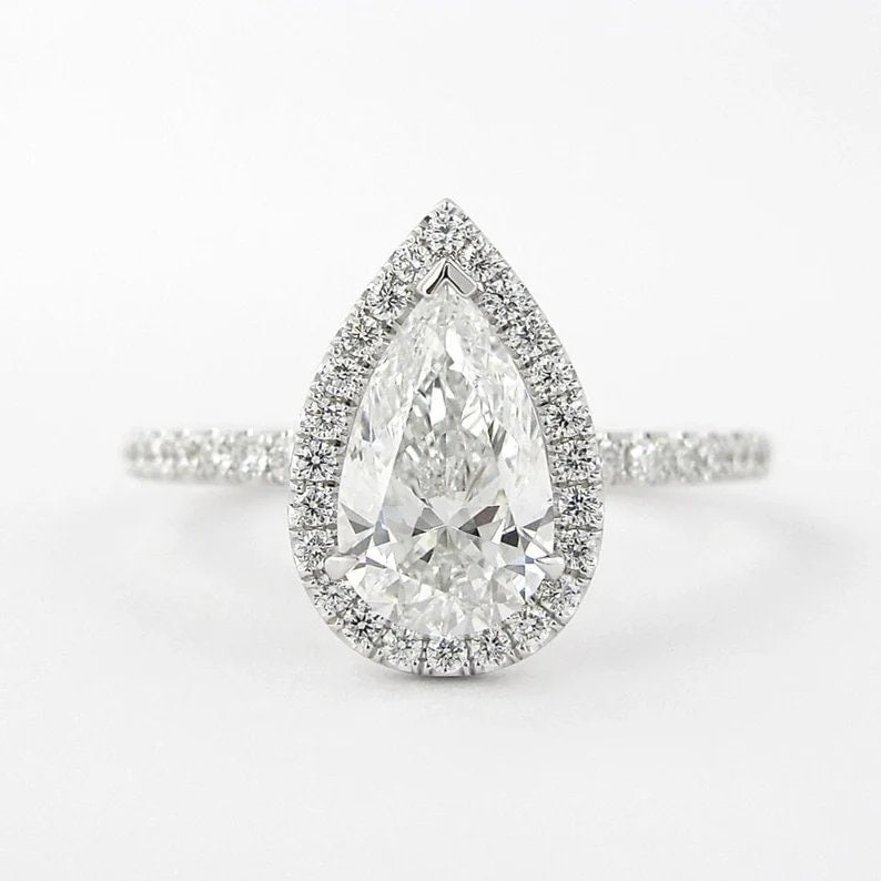 Certified 3 Ct Pear Cut Lab Grown Diamond D VVS1 Engagement Ring 14KT Solid White Gold (1 of 5)