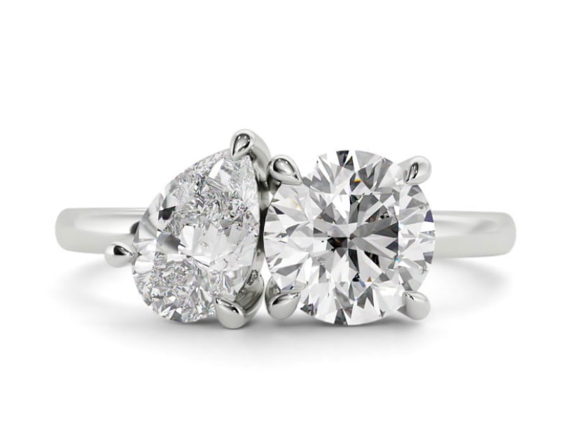 Certified 4 Ct Round & Pear Cut Lab Grown Diamond D VVS1 Engagement Ring 14KT Solid White Gold: Certified 4 Ct Round & Pear Cut Lab Grown Diamond D VVS1 Engagement Ring 14KT Solid White Gold - Ring Size US 6.5