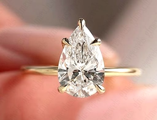 Certified 3 Ct Pear Cut Lab Grown Diamond D VVS1 Engagement Ring 14KT Solid Yellow Gold (1 of 2)