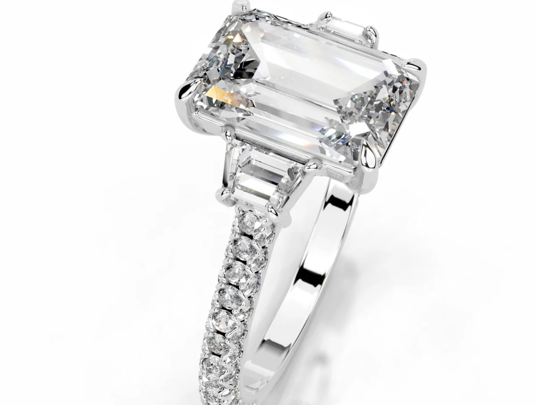 Certified 3.5 Ct Emerald Cut Lab Grown Diamond D VVS1 Engagement Ring 14KT Solid White Gold - 2