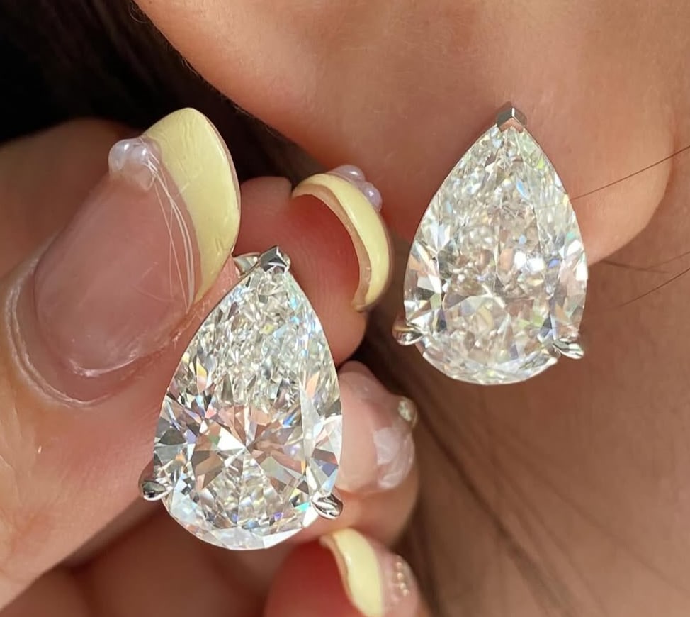 Certified 12 Ct -Pear Cut Lab Grown Diamond D VVS1 Earrings 14KT Solid White Gold: Certified 12 Ct -Pear Cut Lab Grown Diamond D VVS1 Earrings 14KT Solid White Gold