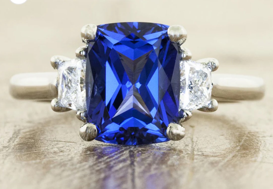 Certified 10 Ct -Long Cushion Cut Lab Grown Blue Sapphire & Lab Grown Diamond D VVS1 Engagement (1 of 1)
