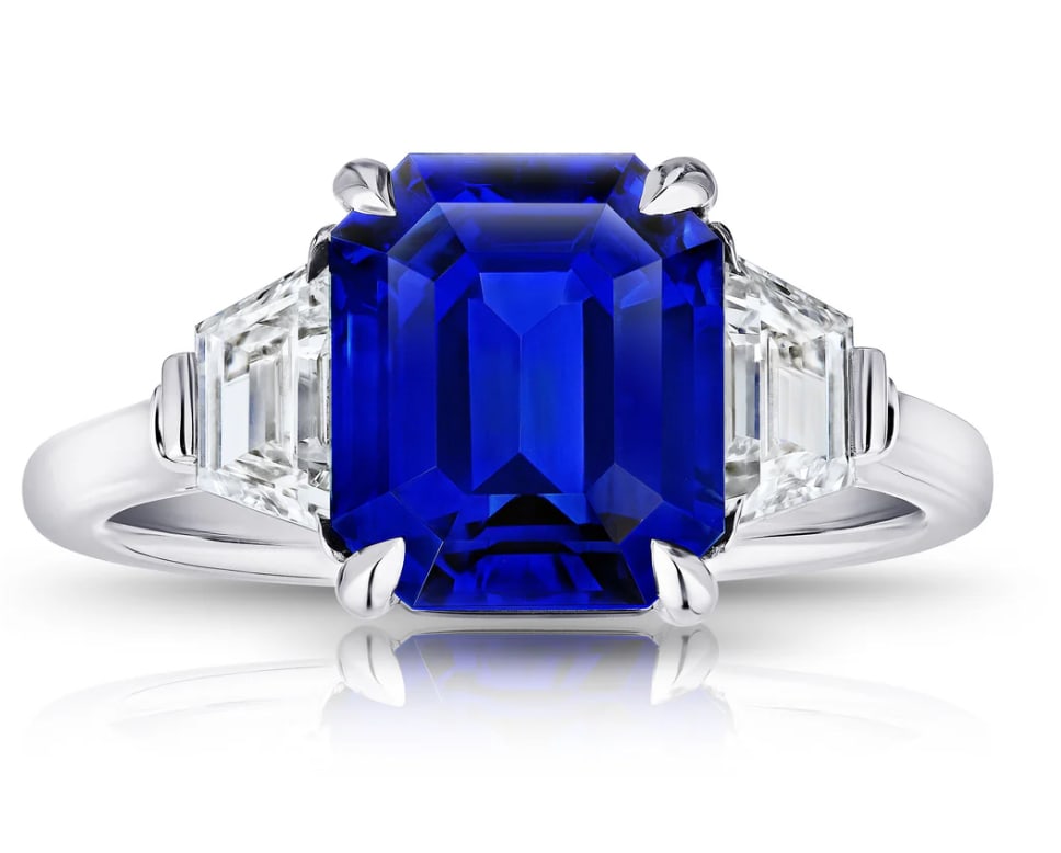 Certified 8.5 Ct -Asscher Cut Lab Grown Blue Sapphire & Lab Grown Diamond D VVS1 Engagement Ring: Certified 8.5 Ct -Asscher Cut Lab Grown Blue Sapphire & Lab Grown Diamond D VVS1 Engagement Ring 14KT Solid White Gold - Ring Size US 6 - Side stone 0.70 Ct Lab Grown Diamonds D vs1 - Fancy Cut