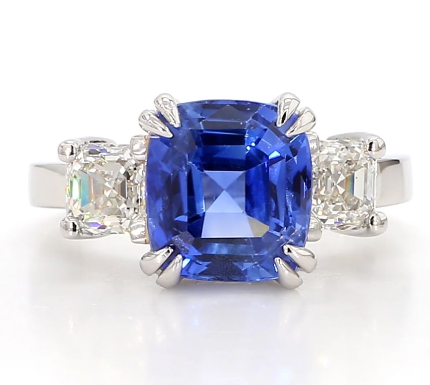 Certified 7 Ct -cushion Cut Lab Grown Blue Sapphire & Lab Grown Diamond D VVS1 Engagement Ring: Certified 7 Ct -cushion Cut Lab Grown Blue Sapphire & Lab Grown Diamond D VVS1 Engagement Ring 14KT Solid White Gold - Ring Size US 6 - Side stone 0.80 Ct Lab Grown Diamonds D vs1 - Fancy Cut