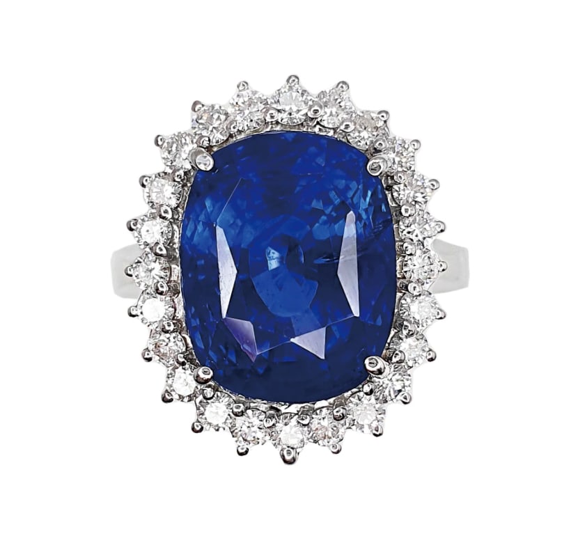 Certified 12.5 Ct -Long Cushion Cut Lab Grown Blue Sapphire & Lab Grown Diamond D VVS1 Engagement: Certified 12.5 Ct -Long Cushion Cut Lab Grown Blue Sapphire & Lab Grown Diamond D VVS1 Engagement Ring 14KT Solid White Gold -Ring Sze 6.5 - Side stone 0.60 Ct Lab Grown Diamonds D vs1 - Round Cut