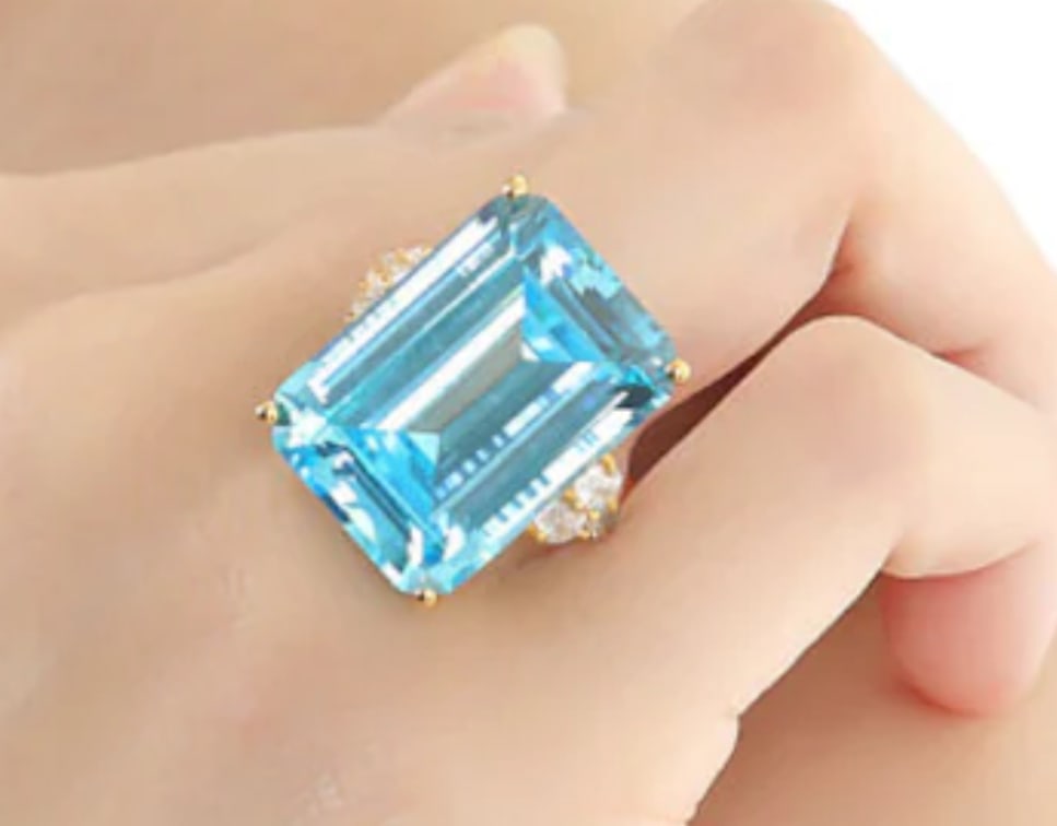 Certified 25 Ct -Emerald Cut Lab Grown Aquamarine & Lab Grown Diamond D VVS1 Engagement Ring 14KT (1 of 4)