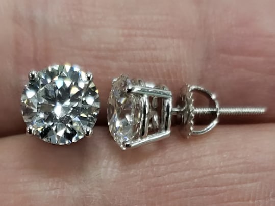 Certified 6 Carat Round Cut D VVS1 Lab Grown Diamond Earrings 14KT Solid White Gold: Certified 6 Carat Round Cut D VVS1 Lab Grown Diamond Earrings 14KT Solid White Gold