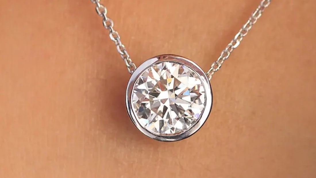 Certified 2 Carat Round Cut D VVS1 Lab Grown Diamond Pendant Bezel Setting 14KT Solid White Gold: Certified 2 Carat Round Cut D VVS1 Lab Grown Diamond Pendant Bezel Setting 14KT Solid White Gold