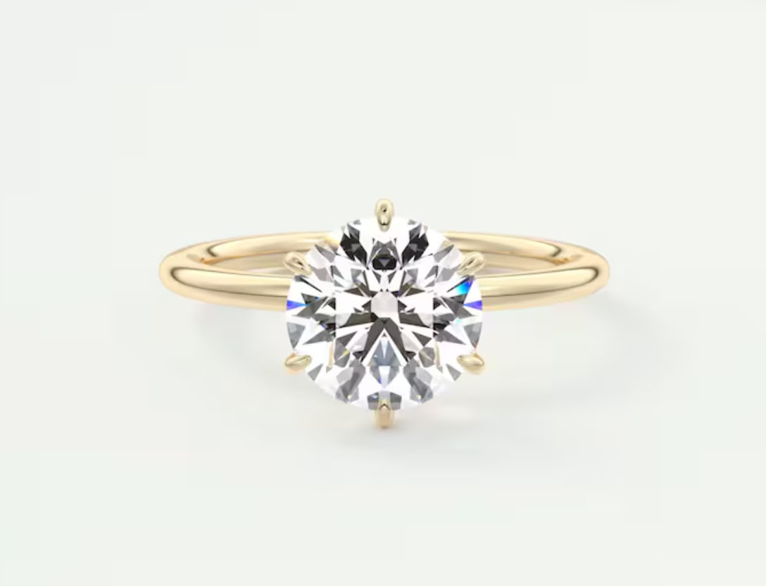 Certified 4 Carat Round Cut E VVS1 Lab Grown Diamond Ring 14KT Solid Yellow Gold: Certified 4 Carat Round Cut E VVS1 Lab Grown Diamond Ring 14KT Solid Yellow Gold - Ring Size US -6