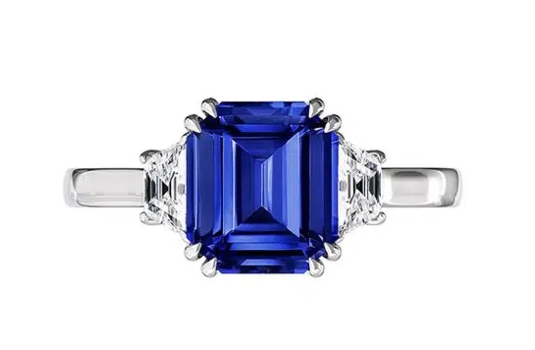 Certified 8.50 Ct.14kt Solid White Lab Grown sapphire Emerald Cut Engagement ring: Certified 8.50 Ct.14kt Solid White Lab Grown sapphire Emerald Cut Engagement ring - Side Stone is lab grown Diamonds vs1 e color Fnacy cut 0.60 Ct Ring Size US 7