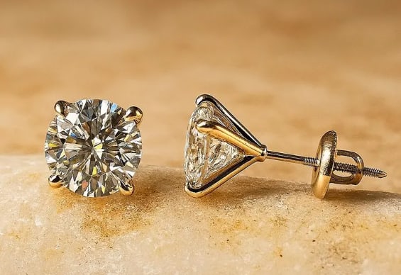 5.00 Carat - 14Kt Solid Yellow Gold VVS1 D Color Lab Grown Diamond Round Cut Earrings: 5.00 Carat - 14Kt Solid Yellow Gold VVS1 D Color Lab Grown Diamond Round Cut Earrings