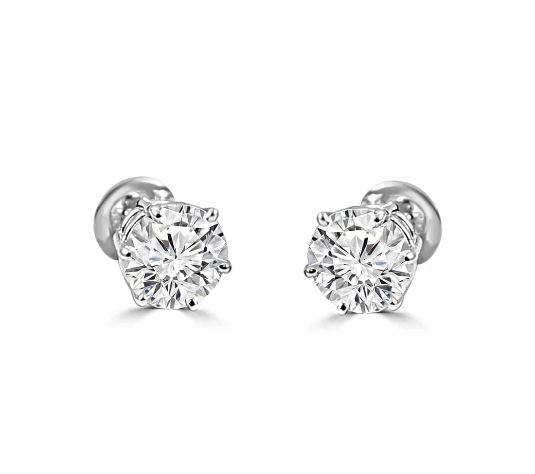 Certified 3 Ct - 14kt Solid White Lab Grown Diamonds Earrings: Certified 3 Ct - 14kt Solid White Lab Grown Diamonds Earrings -D VVS1 Round Cut